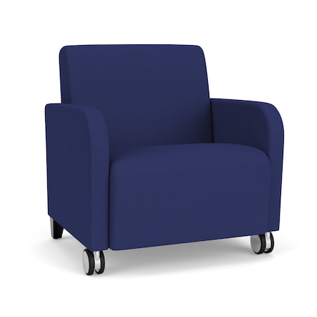 Lesro Siena Lounge Reception Wide Guest Chair w/ Front Casters, Black Wood Back Legs, OH Cobalt Uph SN1201